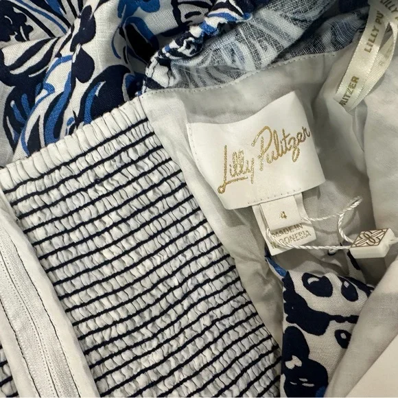 NWT Lilly Pulitzer Mylie Short Sleeve Linen Dress Low Tide Navy Pandarama Sz 4 - Picture 7 of 9